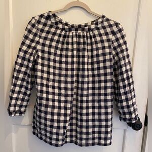 Boden Navy and Cream Gingham Linen Top